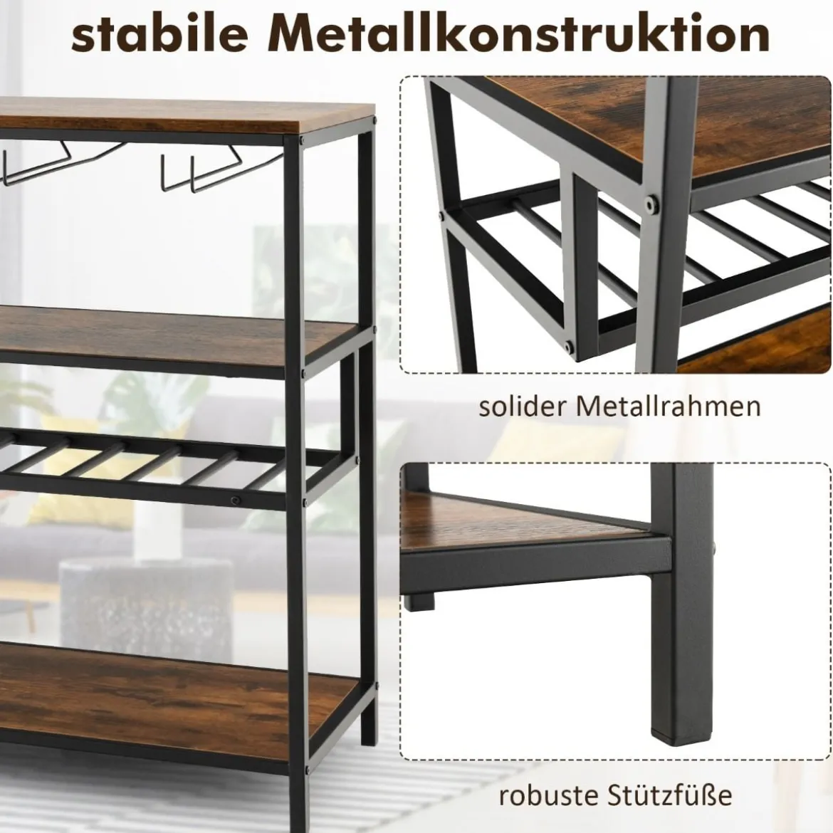 Weinschrank für 13 Weinflaschen mit 4 Reihen Glashalter Industrieller Barschrank mit Weinregal