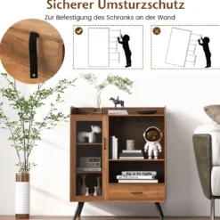 Weinschrank für Zuhause Spirituosenschrank mit Tür & Schublade 80 x 40 x 95 cm Natur