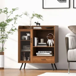 Weinschrank für Zuhause Spirituosenschrank mit Tür & Schublade 80 x 40 x 95 cm Natur