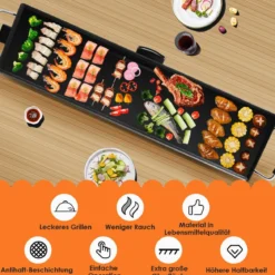 1800 W Elektrische Grillplatte Indoor BBQ Grill Verstellbare Temperatur 90 x 23 cm Schwarz