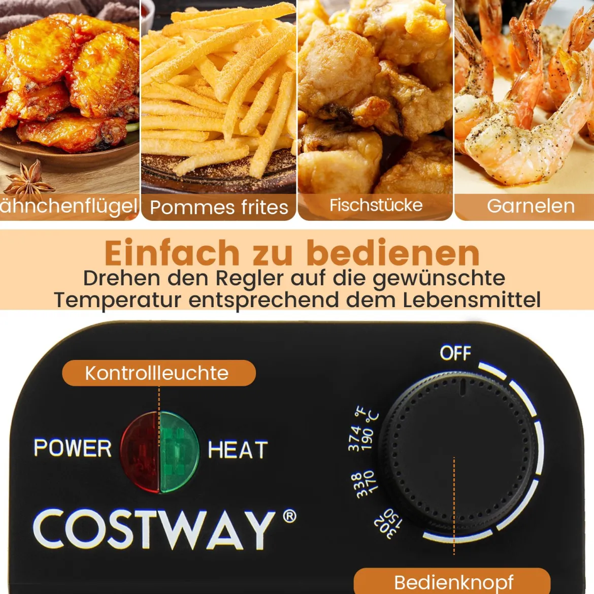 2000W Elektrische Öl-Fritteuse mit 3 Frittierkörben & Einstellbare Temperatur & Sichtfensterdeckel