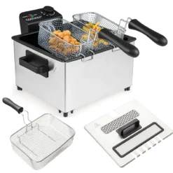 2000W Elektrische Öl-Fritteuse mit 3 Frittierkörben & Einstellbare Temperatur & Sichtfensterdeckel