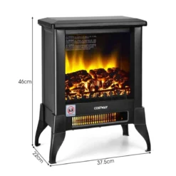 1800W Elektrokamin Kamin Heizung elektrische Kaminheizung 37,5 x 22 x 46 cm Schwarz