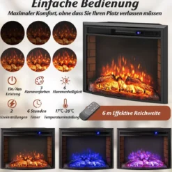 1500W Elektrokamin mit Heizung & Fernbedienung & Überhitzungsschutz Wandkamin Einbaukamin