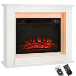 1800W Elektrokamin mit Holzrahmen 17℃-27℃ Elektrischer Kamin 6H Timer Weiß