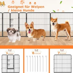 Welpenauslauf 80cm hoch 8-teilig faltbares Freilaufgehege Hundelaufstall Metall Schwarz