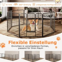 Welpenauslauf 80cm hoch 8-teilig faltbares Freilaufgehege Hundelaufstall Metall Schwarz