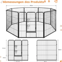 Welpenauslauf 80cm hoch 8-teilig faltbares Freilaufgehege Hundelaufstall Metall Schwarz