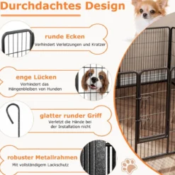 Welpenauslauf 80cm hoch 8-teilig faltbares Freilaufgehege Hundelaufstall Metall Schwarz