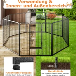Welpenauslauf 80cm hoch 8-teilig faltbares Freilaufgehege Hundelaufstall Metall Schwarz