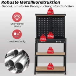 Werkbank Werkzeugbank mit Lochwand Werktisch mit Schublade 81 x 41 x 155 cm Schwarz + Rot