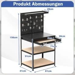 Werkbank 81 x 41 cm 225 kg Tragkraft Arbeitstisch mit Lochwand & Schubladen & regalen Schwarz/Navy