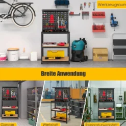 Werkbank zur Werkzeugaufbewahrung mit Steckbrett & 2 Unteren Ablagen 81 x 41 x 155 cm