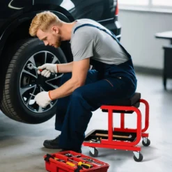 Werkstatthocker mit Rollen & 185 kg Tragfähigkeit Werkstatt Rollsitz Arbeitshocker Schwarz