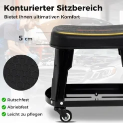 Werkstatthocker Werkstattstuhl mit Geräteablage und Werkzeughalter Werkstatt Rollhocker Schwarz