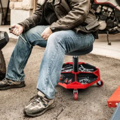 Werkstatt Rollsitz mit Ablage & 4 Universalrollen 150 kg Belastbar Höhenverstellbar Rot + Schwarz