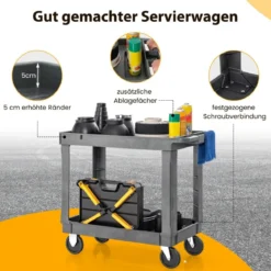 Werkstatt-Rollwagen 2 Etagen Werkstattwagen Kunststoff mit Griff Montagewagen Servicewagen Grau