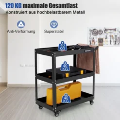 Werkstatt-Rollwagen 3 Etagen Werkstattwagen mit 4 Universalrädern & Griff 73 x 36 x 75 cm Schwarz
