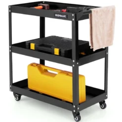 Werkstatt-Rollwagen 3 Etagen Werkstattwagen mit 4 Universalrädern & Griff 73 x 36 x 75 cm Schwarz