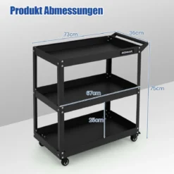 Werkstatt-Rollwagen 3 Etagen Werkstattwagen mit 4 Universalrädern & Griff 73 x 36 x 75 cm Schwarz