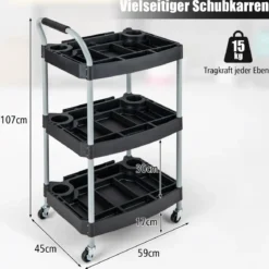 Werkstattwagen Rollwagen mit 3 Etagen Werkzeugwagen mit abgetrennten Fächern 59 x 45 x 107 cm Schwarz