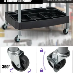 Werkstattwagen Rollwagen mit 3 Etagen Werkzeugwagen mit abgetrennten Fächern 59 x 45 x 107 cm Schwarz
