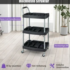 Werkstattwagen Rollwagen mit 3 Etagen Werkzeugwagen mit abgetrennten Fächern 59 x 45 x 107 cm Schwarz