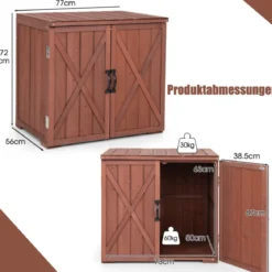 Werkzeugschrank aus massivem Tannenholz mit Doppeltüren und praktischen Türgriffen Braun