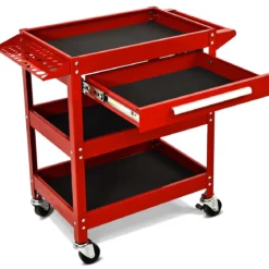 Werkzeugwagen 3 Etagen Werkstattwagen Handwagen mit Schublade Metall Rot80 x 41 x 79,5 cm