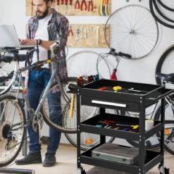 Werkzeugwagen mit Schublade & Seitlicher Werkzeugbank Werkstattwagen Handwagen Schwarz