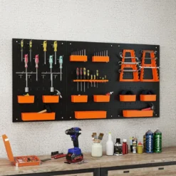 Werkzeugwand mit 9-teilige Aufbewahrungsboxen & Werkzeughaltern & Haken Lochwand