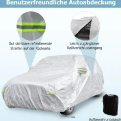 Wetterfeste Abdeckplane für Fahrzeuge Autoabdeckung mit Reißverschlusstür 492 x 191 x 154 cm Silber