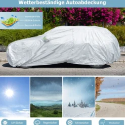 Wetterfeste Abdeckplane für Fahrzeuge Autoabdeckung mit Reißverschlusstür 516 x 191 x 164 cm Silber