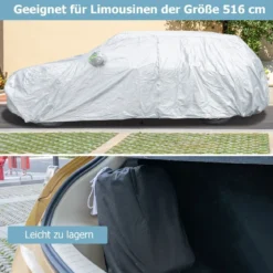 Wetterfeste Abdeckplane für Fahrzeuge Autoabdeckung mit Reißverschlusstür 516 x 191 x 164 cm Silber