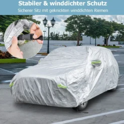 Wetterfeste Abdeckplane für Fahrzeuge Autoabdeckung mit Reißverschlusstür 516 x 191 x 164 cm Silber