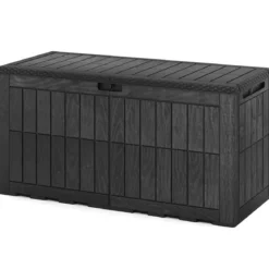 Wetterfeste Auflagenbox 380L Outdoor Aufbewahrungsbox mit Abschließbarem Deckel Schwarz