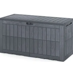 Wetterfeste Auflagenbox 380L Outdoor Aufbewahrungsbox mit Abschließbarem Deckel Grau