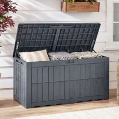 Wetterfeste Auflagenbox 380L Outdoor Aufbewahrungsbox mit Abschließbarem Deckel Grau