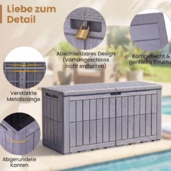 Wetterfeste Auflagenbox 380L Outdoor Aufbewahrungsbox mit Abschließbarem Deckel Hellgrau