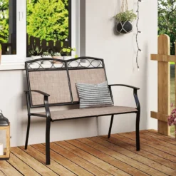 Wetterfeste Gartenbank für 2 Personen Outdoor Sitzbank bis 300 kg Belastbar Stoff Balkonbank