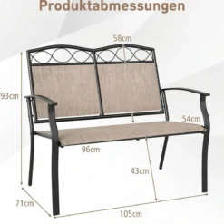Wetterfeste Gartenbank für 2 Personen Outdoor Sitzbank bis 300 kg Belastbar Stoff Balkonbank