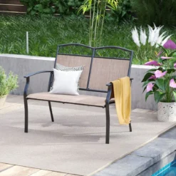 Wetterfeste Gartenbank für 2 Personen Outdoor Sitzbank bis 300 kg Belastbar Stoff Balkonbank