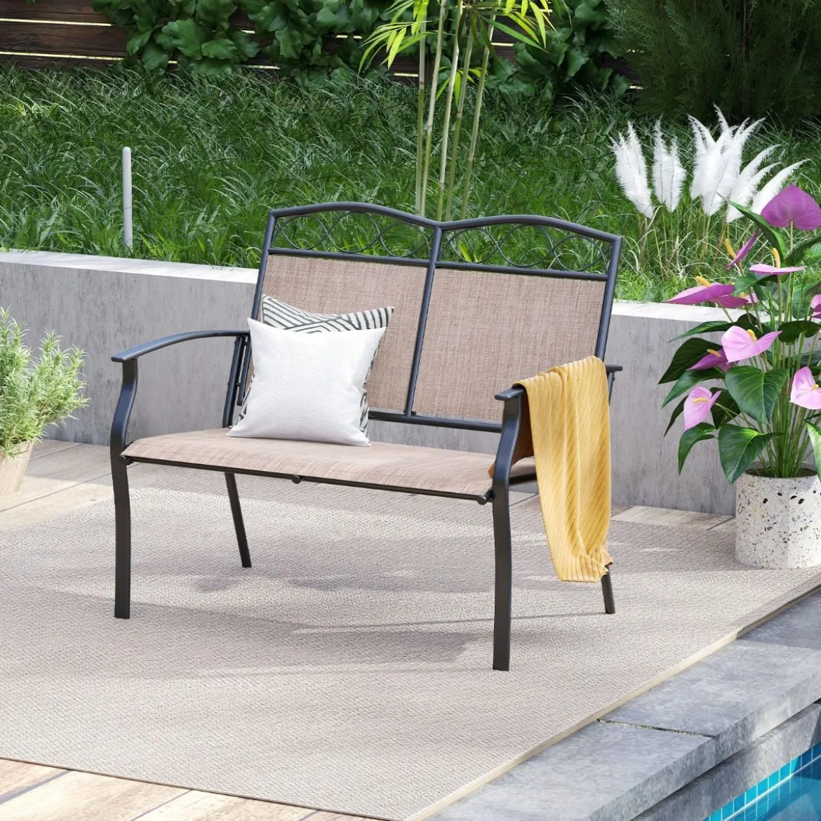 Wetterfeste Gartenbank für 2 Personen Outdoor Sitzbank bis 300 kg Belastbar Stoff Balkonbank