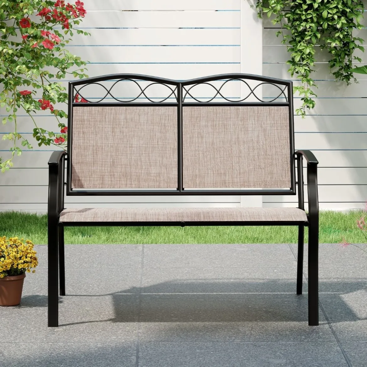 Wetterfeste Gartenbank für 2 Personen Outdoor Sitzbank bis 300 kg Belastbar Stoff Balkonbank