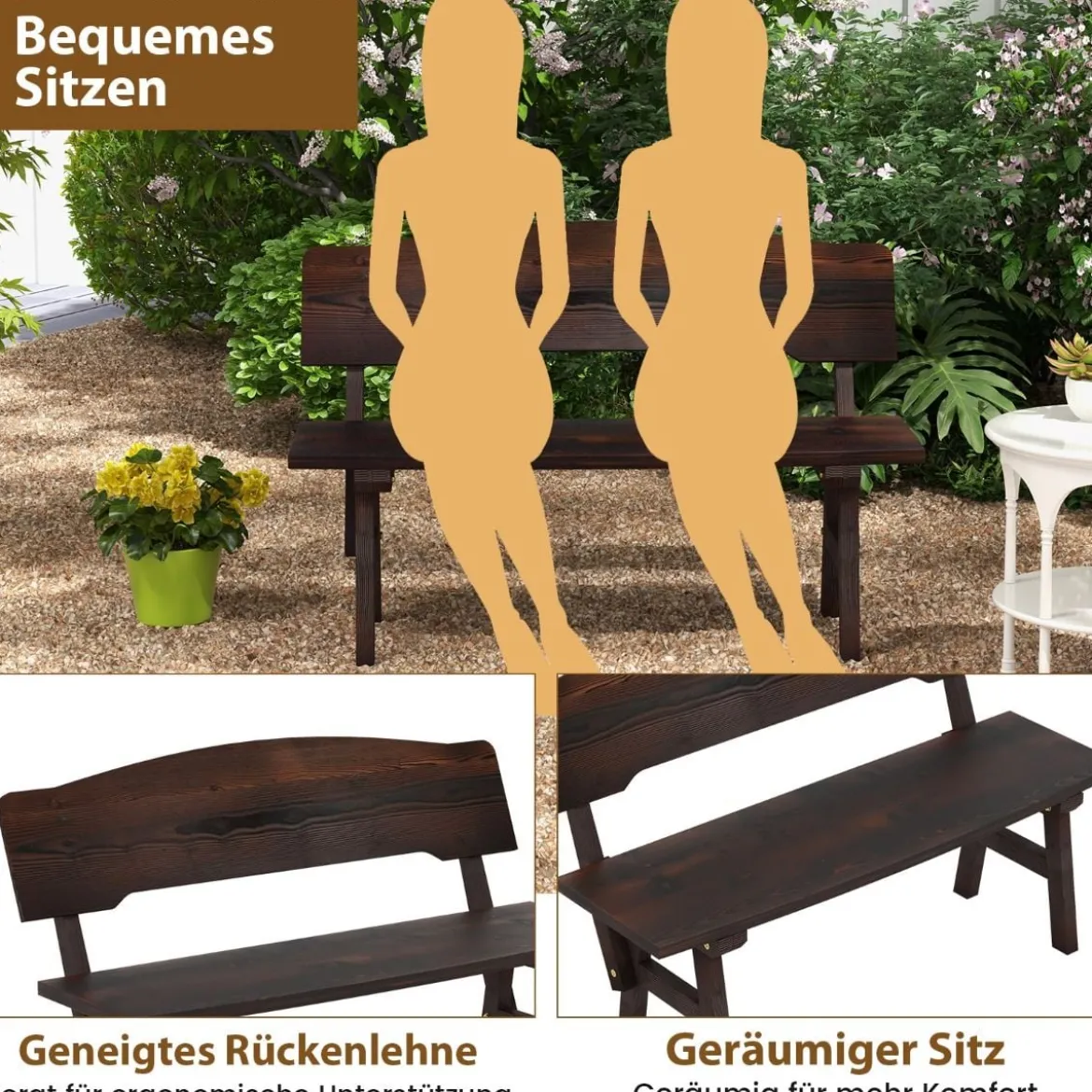 Wetterfeste Gartenbank mit Rückenlehne bis 325 kg Belastbar Parkbank Sitzbank 120 x 51 x 78 cm