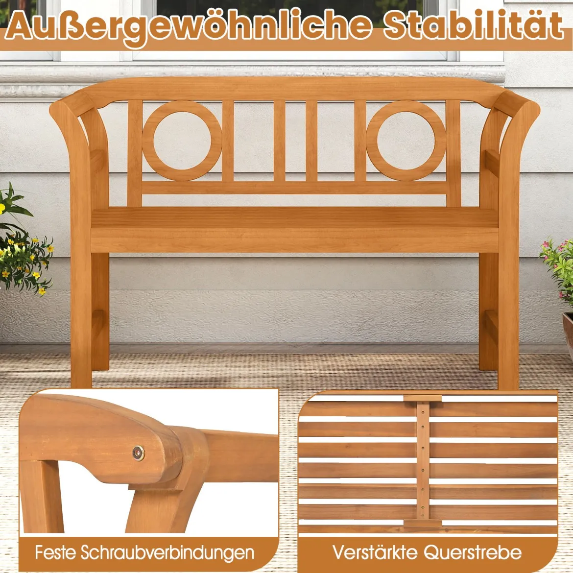 Wetterfeste Holzbank bis 360 kg Belastbar 2-Sitzer Friesenbank aus Akazienholz Sitzbank O-Form