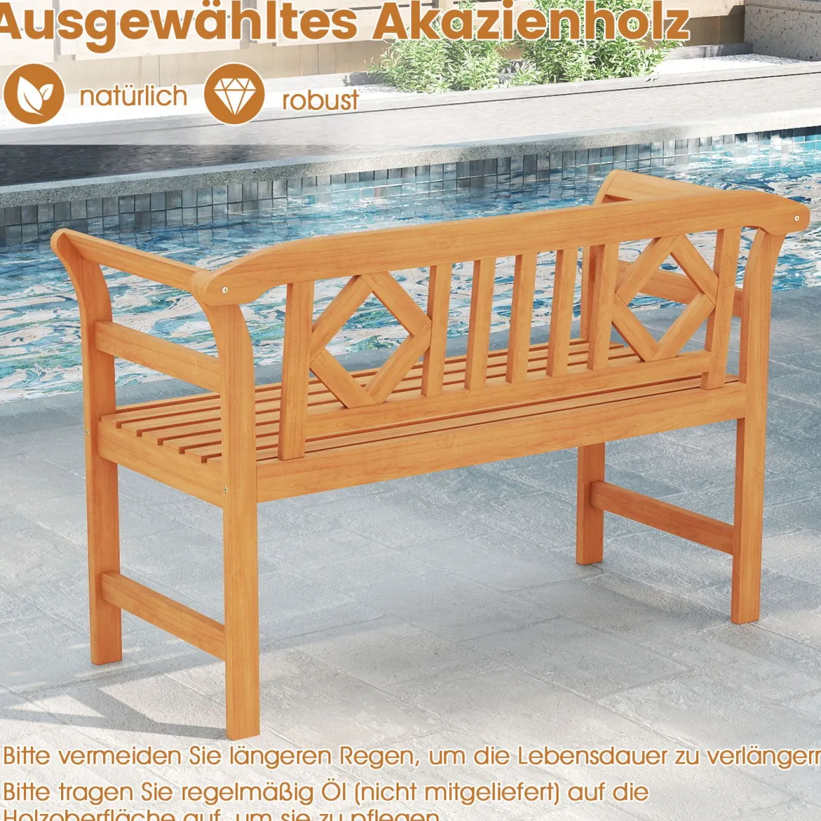 Wetterfeste Holzbank bis 360 kg Belastbar 2-Sitzer Friesenbank aus Akazienholz Sitzbank Rhombus