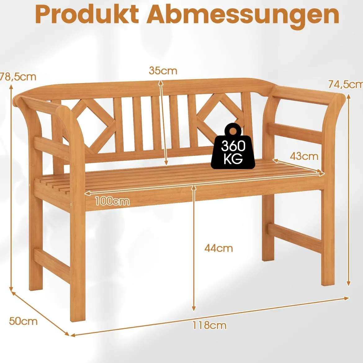 Wetterfeste Holzbank bis 360 kg Belastbar 2-Sitzer Friesenbank aus Akazienholz Sitzbank Rhombus