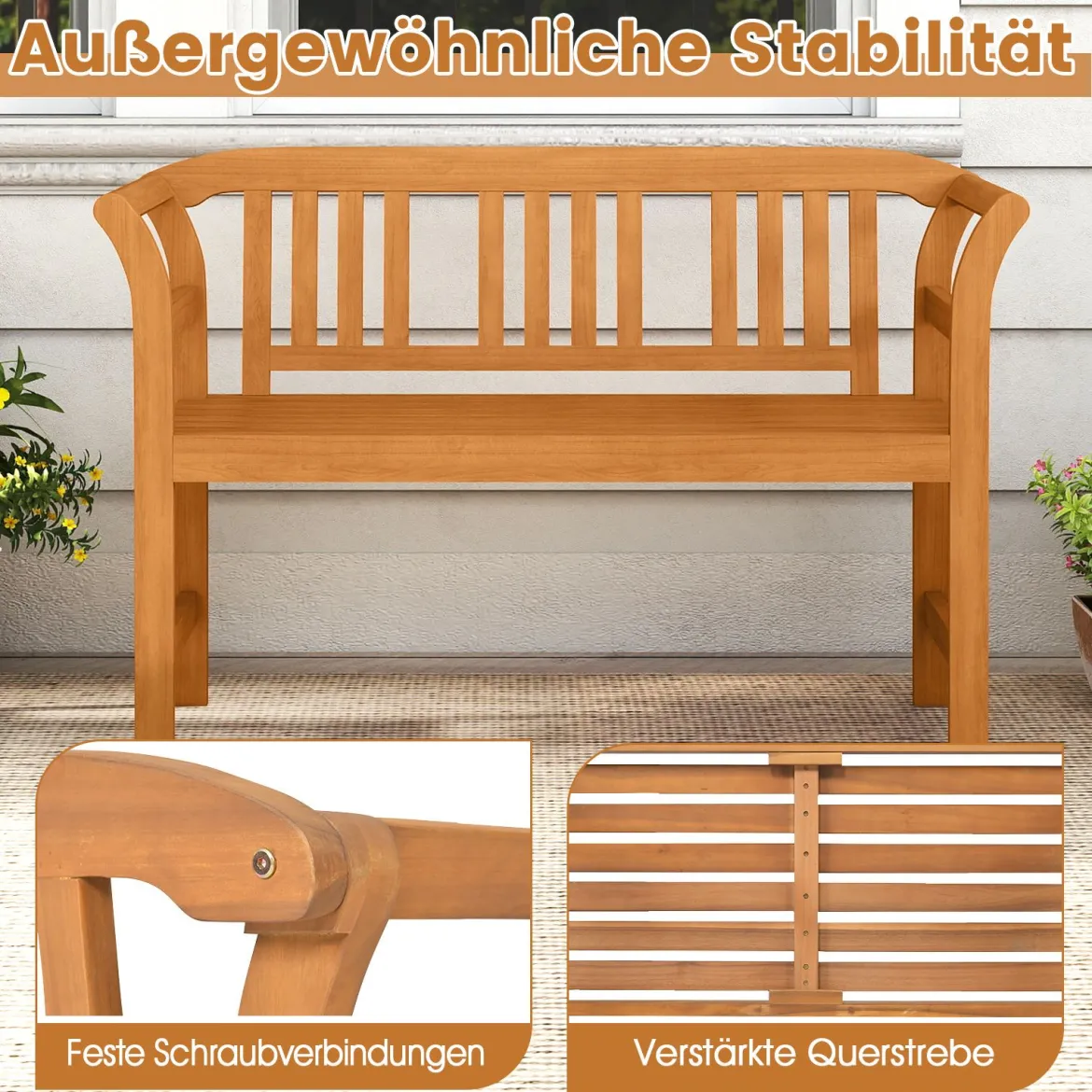 Wetterfeste Holzbank bis 360 kg Belastbar 2-Sitzer Friesenbank aus Akazienholz Sitzbank Vertikal