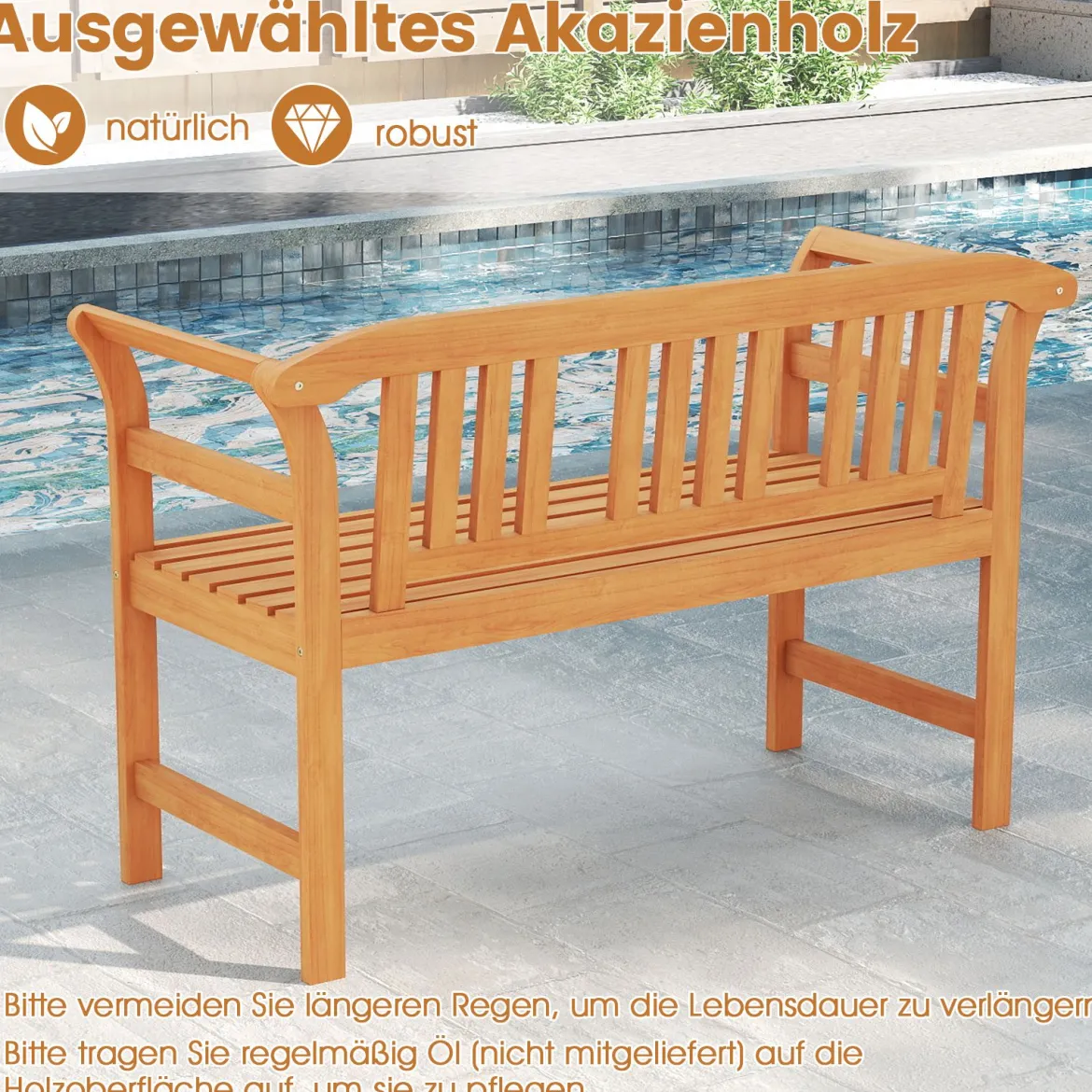 Wetterfeste Holzbank bis 360 kg Belastbar 2-Sitzer Friesenbank aus Akazienholz Sitzbank Vertikal